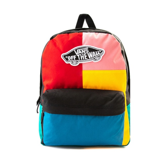 Vans Off The Wall Realm Colorblock Patchwork Medium Size Backpack Book Pockets - Picture 7 of 12
